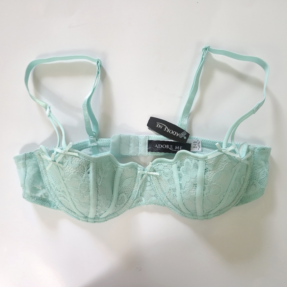 Adore Me Lace Push Up Balconette Bra 34B Style Dusana in Medium Blue NWT